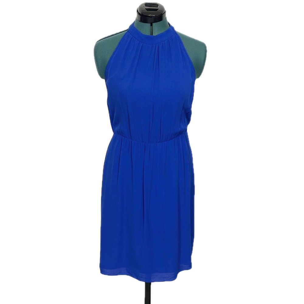 Theory Dress Avrex Silk Halter High Neck 6 Blue Cocktail Minimalist C0902601